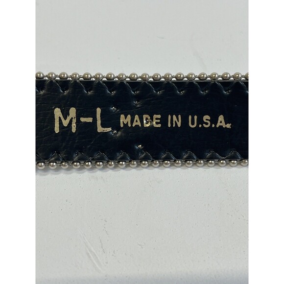 BLACK LEATHER SILVER BUCKLE STUDDED RHINESTONE WESTERN BELT BLING Sz Med 36 INCH - Picture 3 of 6